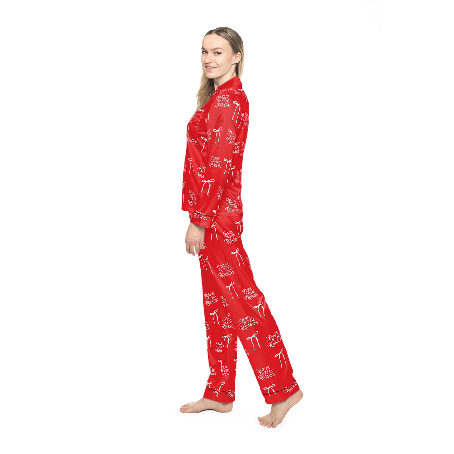 Jesus Is the Reason Bow Women's Satin Pajamas Set