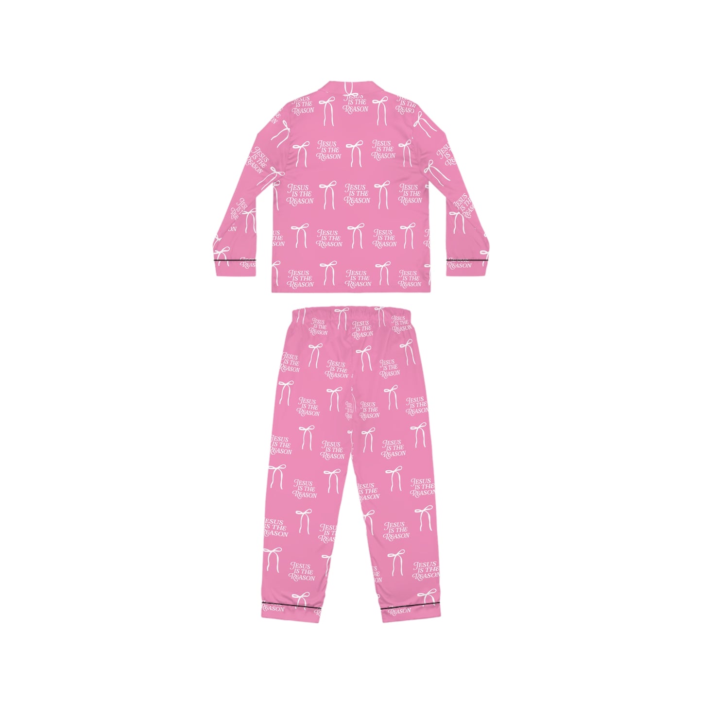 Jesus Is the Reason Bow Women's Satin Pajamas Set in Pink