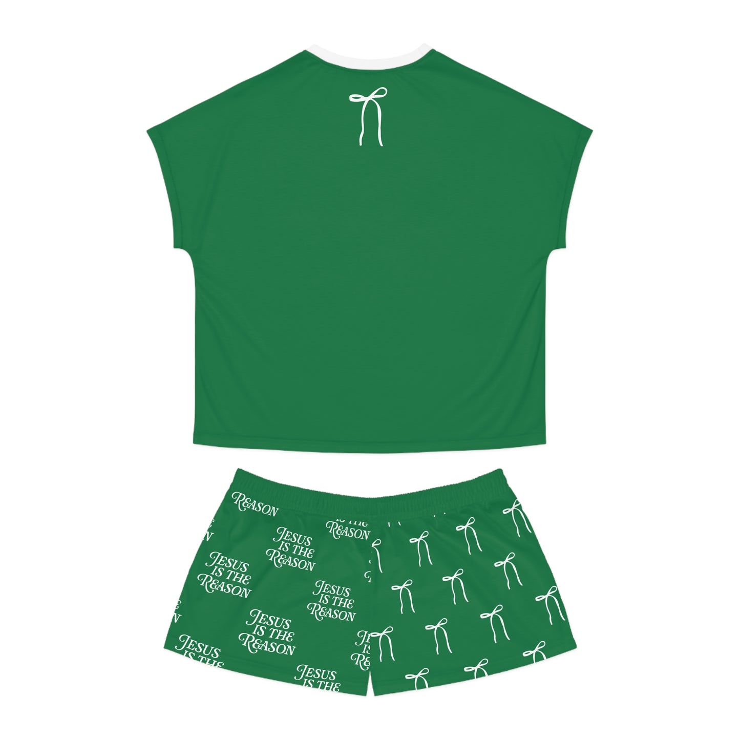 Jesus Is the Reason Bow 2-Piece Short Pajama Set in Green