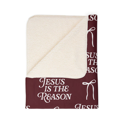 Jesus is The Reason | Fleece Sherpa Blanket in Burgundy