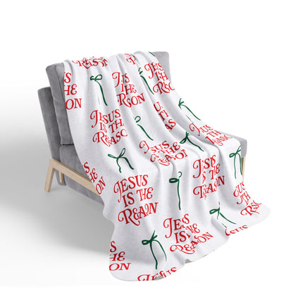 Jesus is The Reason | Fleece Sherpa Blanket in Red and Green