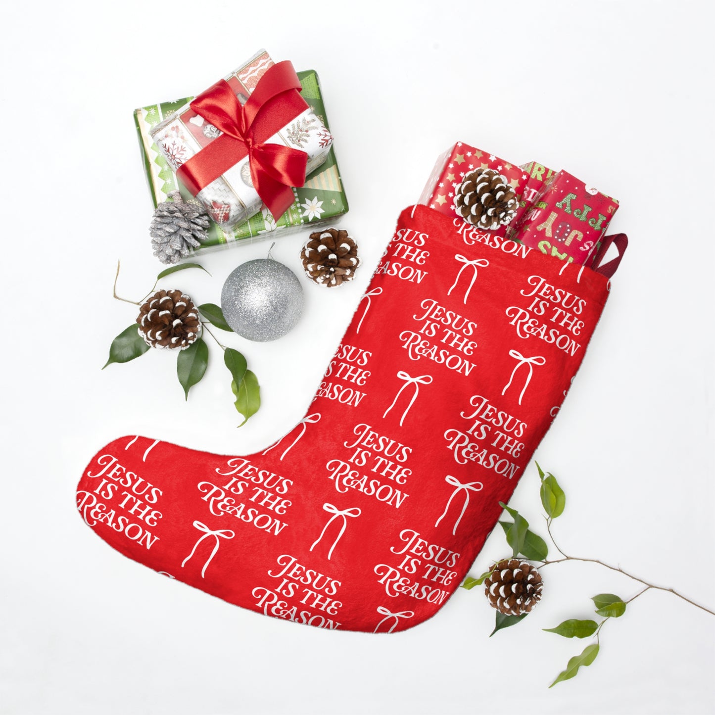 Jesus is The Reason | Christmas Stocking in Red