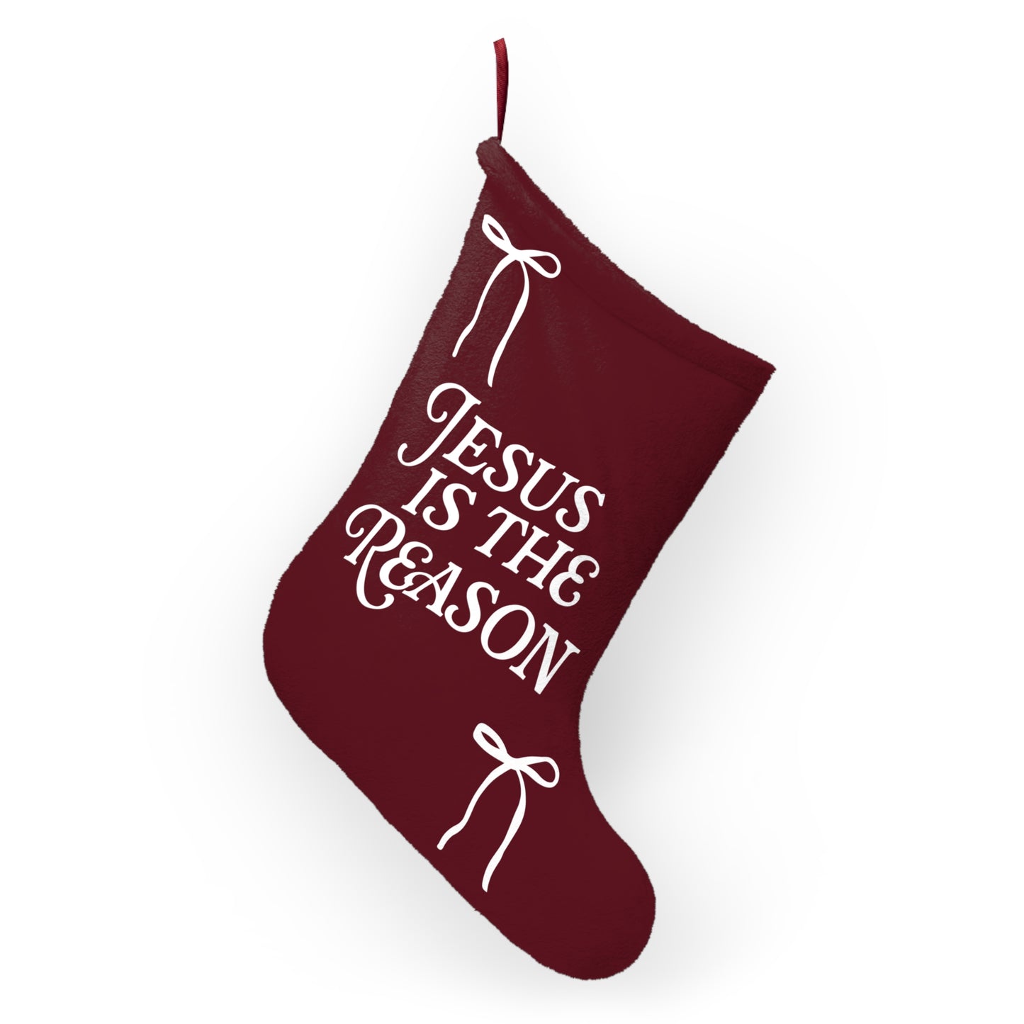 Jesus is The Reason | Christmas Stocking in Burgundy