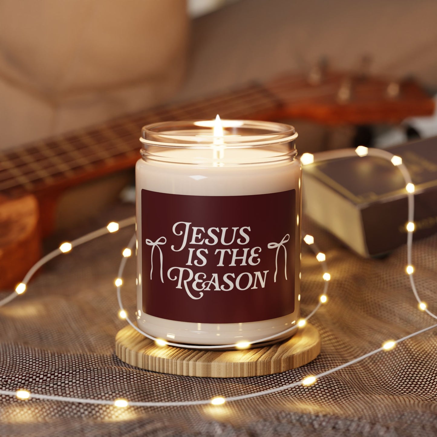 Jesus Is the Reason Candle Scented Soy Candle, 9oz Burgundy Label