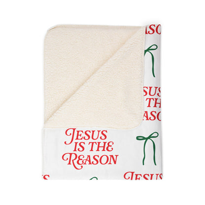 Jesus is The Reason | Fleece Sherpa Blanket in Red and Green