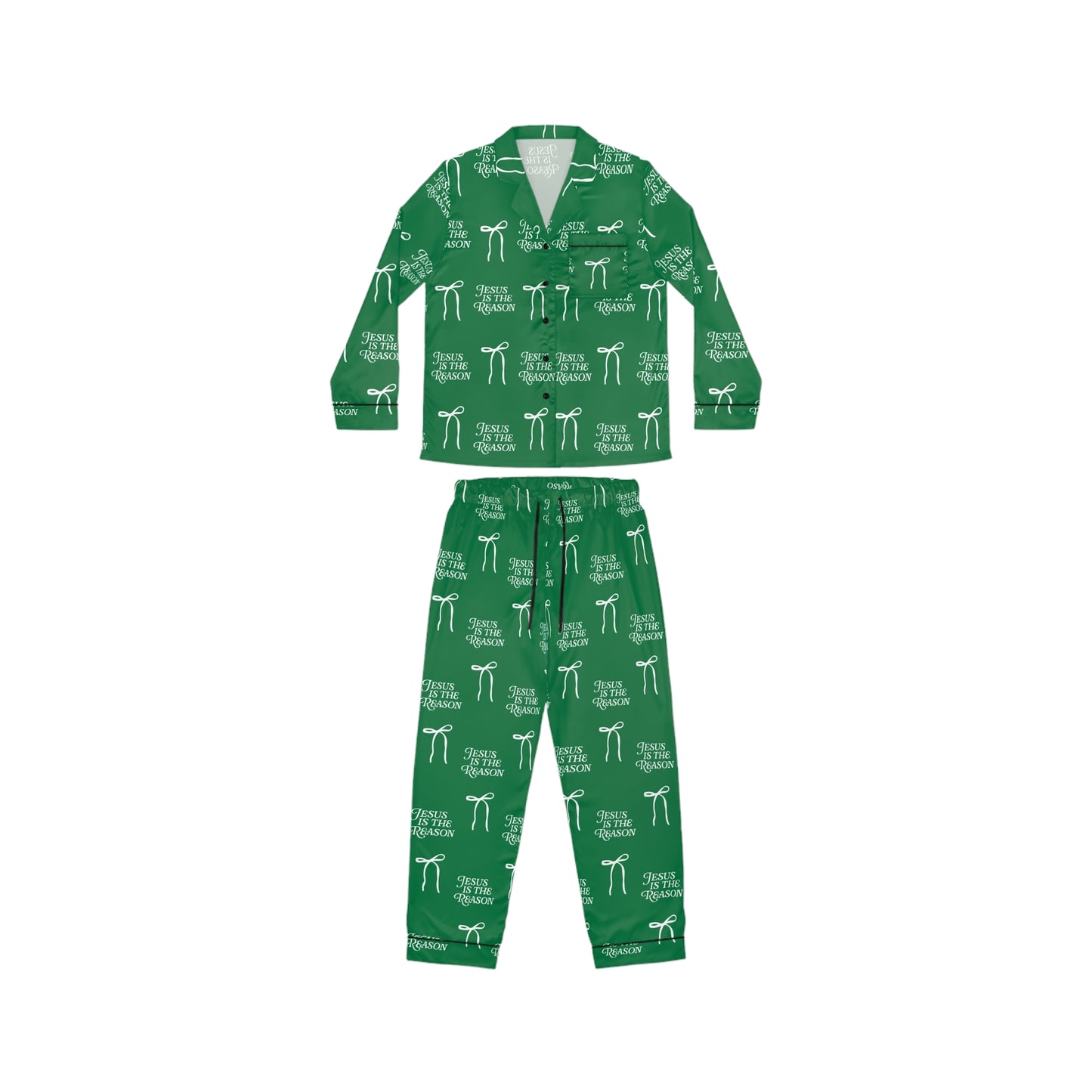 Jesus Is the Reason Bow Women's Satin Pajamas Set | Green