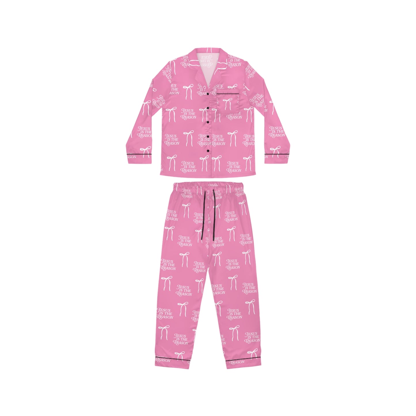 Jesus Is the Reason Bow Women's Satin Pajamas Set in Pink