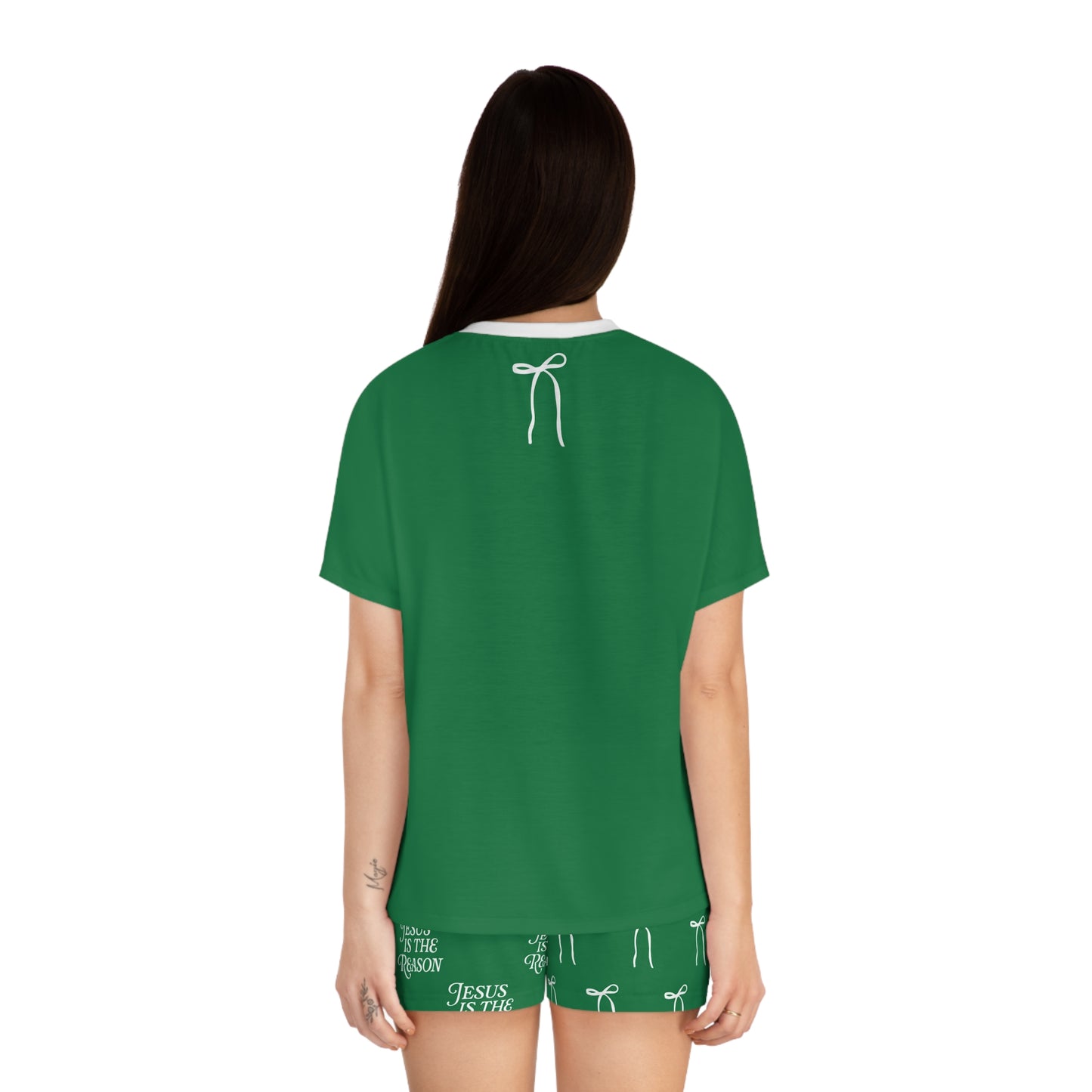 Jesus Is the Reason Bow 2-Piece Short Pajama Set in Green