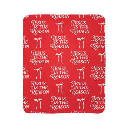 Jesus is The Reason | Fleece Sherpa Blanket in Red