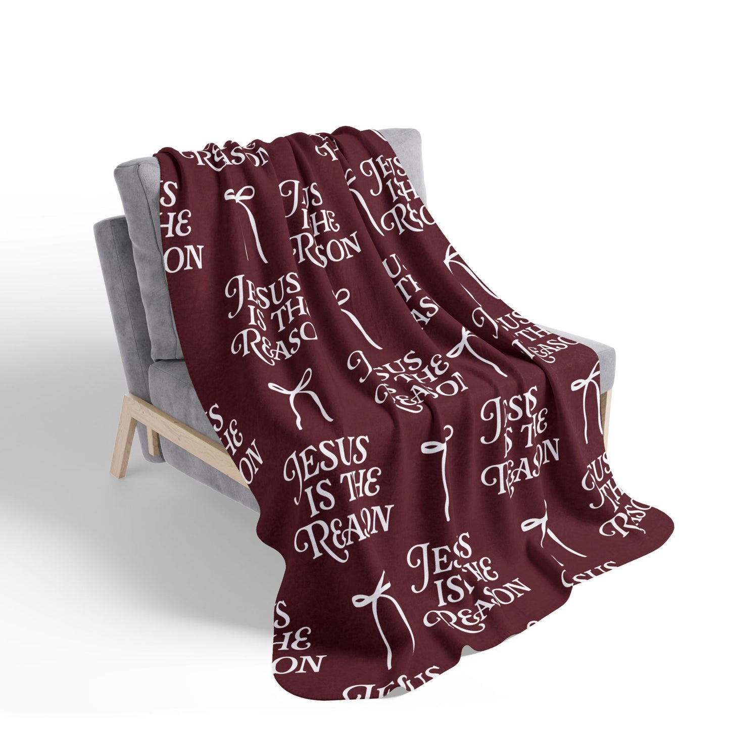 Jesus is The Reason | Fleece Sherpa Blanket in Burgundy