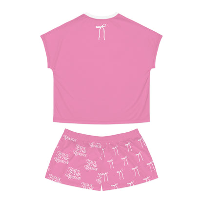 Jesus Is the Reason Bow 2-Piece Short Pajama Set in Pink