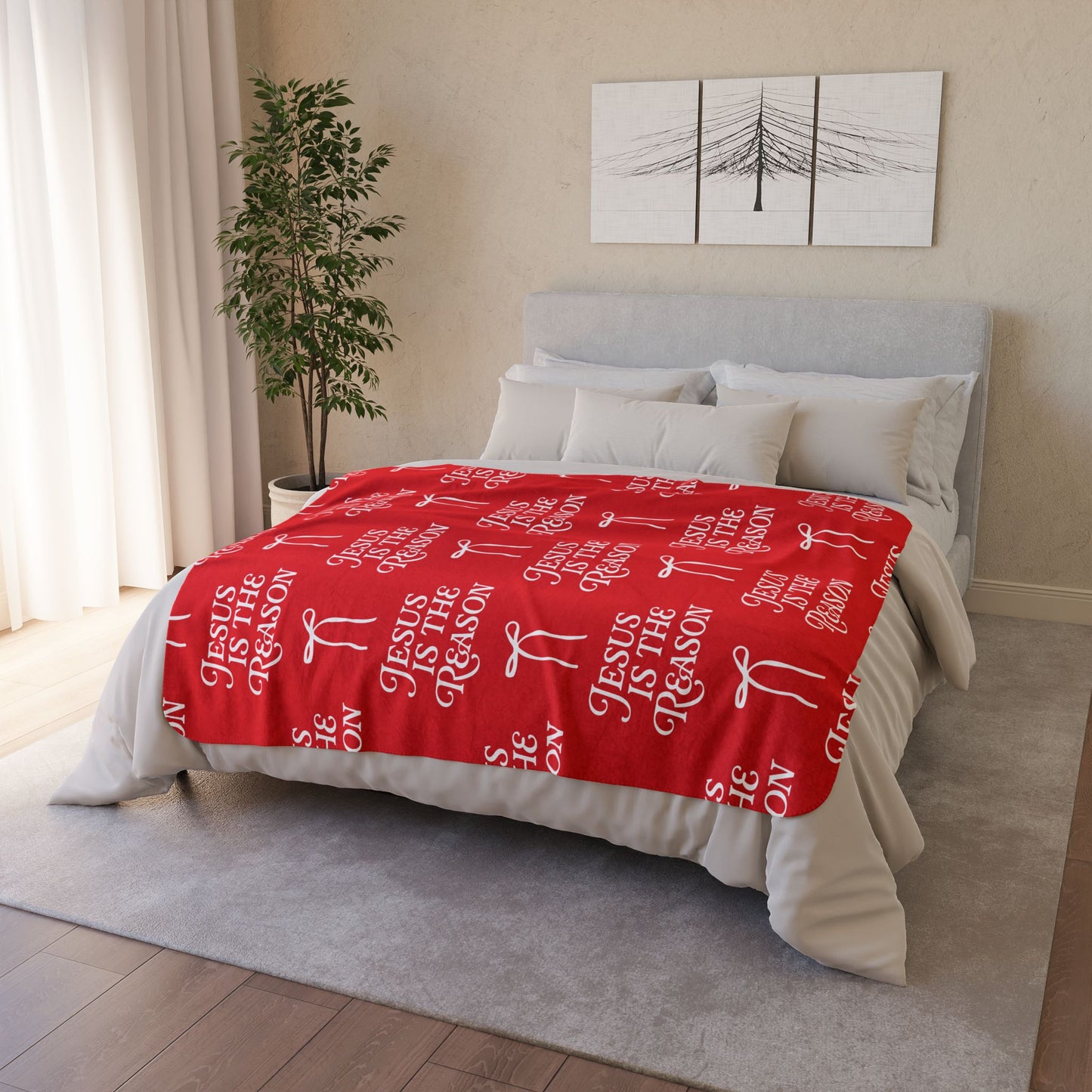 Jesus is The Reason | Fleece Sherpa Blanket in Red