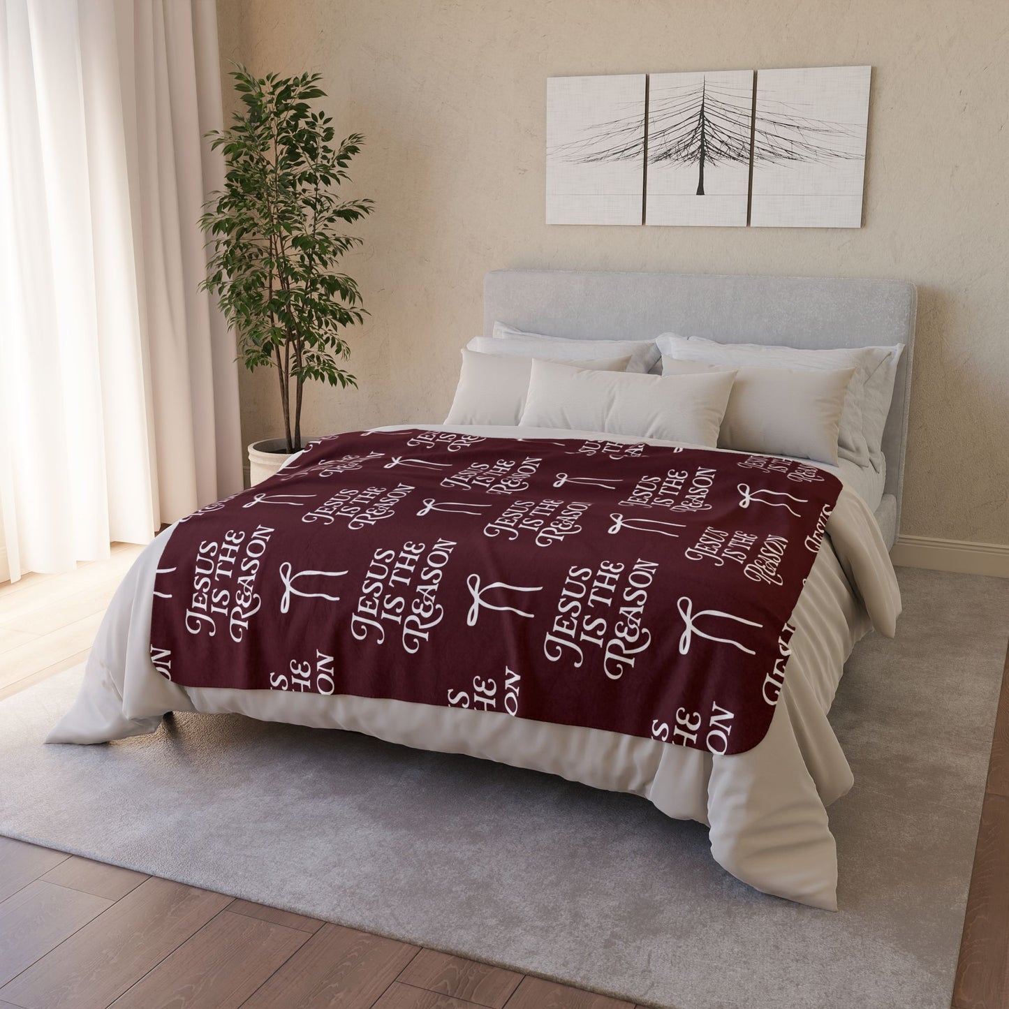 Jesus is The Reason | Fleece Sherpa Blanket in Burgundy