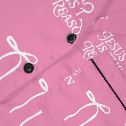 Jesus Is the Reason Bow Women's Satin Pajamas Set in Pink