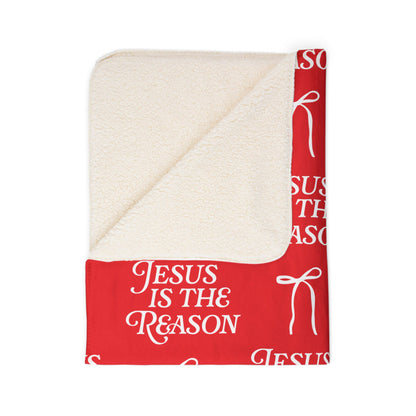 Jesus is The Reason | Fleece Sherpa Blanket in Red