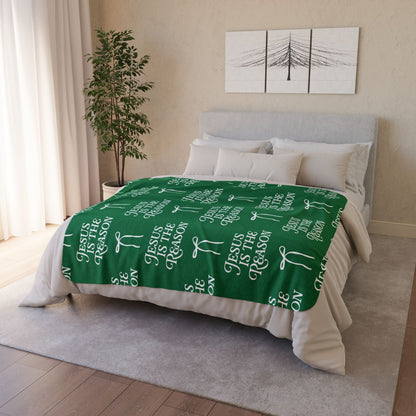 Jesus is The Reason | Fleece Sherpa Blanket in Green